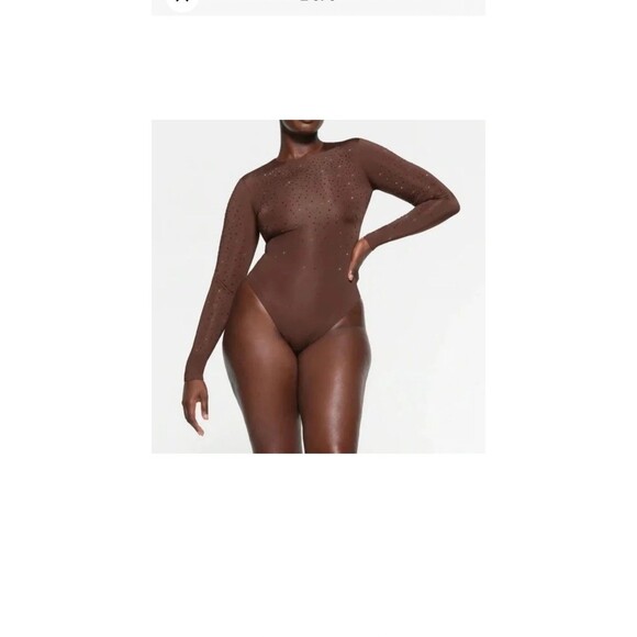 Skims x Swarovski JELLY SHEER LONG SLEEVE THONG BODYSUIT Sienna XL NEW - Picture 8 of 11